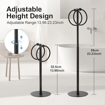 Adjustable Black Towel Rack,Freestanding Bathroom Towel Holder - color: Matte Black