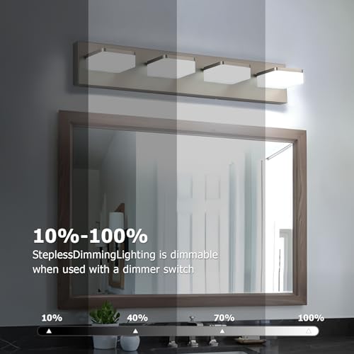 LED Vanity Light Fixture for Bathroom, 4-Light Brushed Nickel Bathroom Light Over Mirror, Modern Vanity Lighting Wall Light Fixtures - size: 4-Light,26Inch
