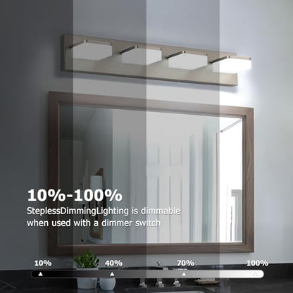 LED Vanity Light Fixture for Bathroom, 4-Light Brushed Nickel Bathroom Light Over Mirror, Modern Vanity Lighting Wall Light Fixtures - size: 4-Light,26Inch