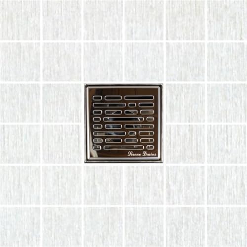 304 Stainless Steel 4 Inch Square Polished Chrome Shower Drain Kit with Base Broken Lane for Tile Floor Drain Grate Cover Hair Catcher Trap (Polished Stainless Steel, PVC Plastic) - color: Polished Stainless Steel