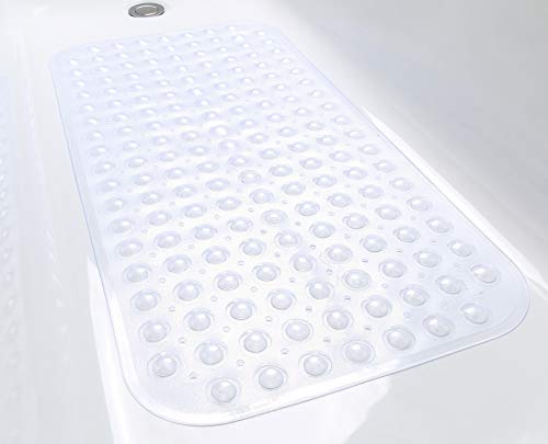 Large Non-Slip Bathtub & Shower Mat 31”x16” (Smooth/Non-Textured Tubs Only) Safe, Clean, Machine-Washable, Superior Grip&Drainage, Vinyl, Transparent Clear - color: Transparent Clear, size: Large (31"x16")