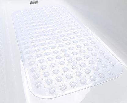 Large Non-Slip Bathtub & Shower Mat 31”x16” (Smooth/Non-Textured Tubs Only) Safe, Clean, Machine-Washable, Superior Grip&Drainage, Vinyl, Transparent Clear - color: Transparent Clear, size: Large (31"x16")