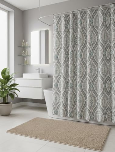 Serafina Home Hotel Quality Fabric Bathroom Shower Curtain: Modern Damask Paisley - Beige, Green and Taupe (72 x 70 inches) - color: Paisley