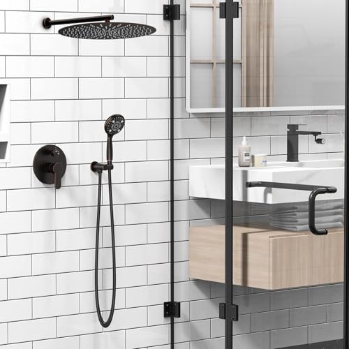 SR SUN RISE Shower Faucet - 16 Inch Multifunctional High Pressure Shower Head System with Handheld Shower Head Fixtures - Valve Included - Oil Rubbed Bronze - color: Oil Rubbed Bronze, size: 16 Inch