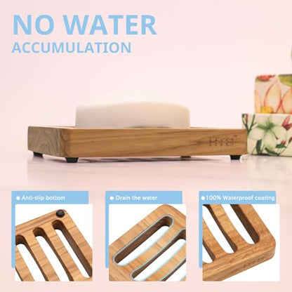 HTB Slotted Bar Soap Holder Teak Wood,Sponge Holder for Kitchen Sink | Self Draining Soap Dish for Shower, Bathroom, Bathtub, RV,Soap Saver Keep Soap Dry,Extend Soap Life,Bathroom Accessories - color: 1pcs