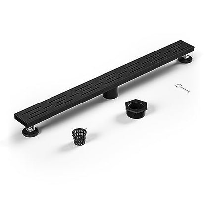 Linear Shower Drain 28" Matte Black 304 Stainless Steel | with Drain Grate| Fast Drainage | Stainless Floor Drain Grate | Hair Strainer | Drain Key | The Upgrade for Your Bathroom - size: 28 Inch