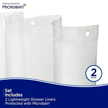Kenney MB61122PK2 Microban Protected Lightweight 2.8 Gauge Waterproof PEVA Shower Curtain Liner with Durable Eyelet Hang Holes and Weighted Magnetic Hem for Bathroom, 70" W x 72" H, Clear, 2-Pack - color: Clear