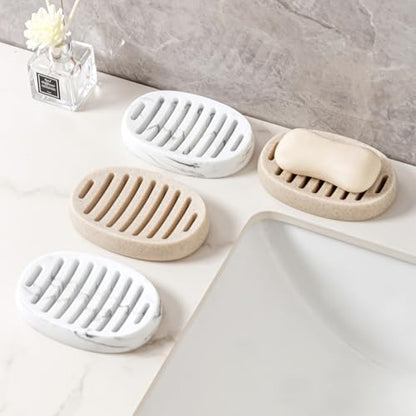 Soap Dish, Simple Oval Bar Soap Holders, Self Draining, Beige | Modern,Sandstone Look, Soap Saver Spone Holder Tray for Shower Bathroom Sink Countertop Kitchen Bathtub - color: Beige