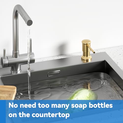 Dish Soap Dispenser, Kitchen Sink Soap Dispenser Pump with 17 OZ Bottle, Refill from The Top, Wide Pump Head Base (Golden) - color: Gold, size: With Bottle