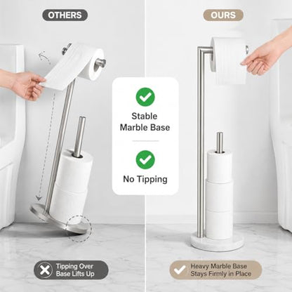 Marble Toilet Paper Holder Stand - Brushed Nickel, Freestanding with Storage, Floor Stand, Silver Toilet Roll Holder, Standing Paper Towel Holder - color: Brushed Nickel