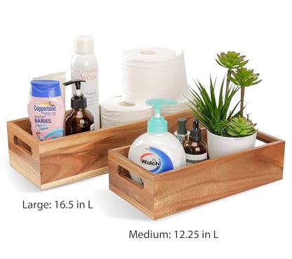 Natural Acacia Wood Bathroom Tray with Handles for Organizing Toiletries and Accessories - 16.5L x 6W inch