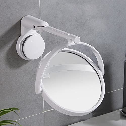 Beauty Wall- Angle Style Cosmetic Cup and Hotel with for Mirror, Adjustable Wall- Mounted Mounted Swivel Punch- Suction Degree Small Wall Hanging Makeup Mirror Folding - color: White