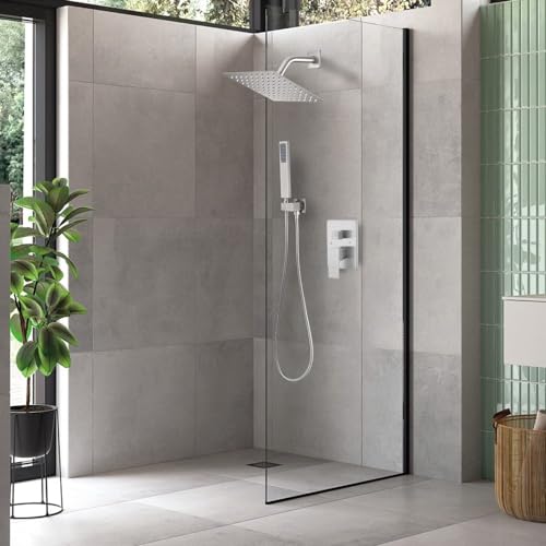 Shower Faucet Set 8 Inch Rainfall Shower Head and Handheld Shower High Pressure Rainfall Shower Head System Shower Faucet Set with Valve and Trim - color: Brushed Nickel, style: 8"- 2 Function