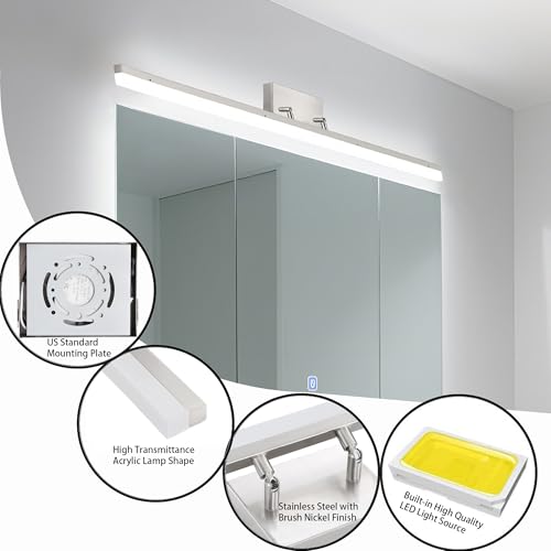 36 inch LED Modern Bathroom Vanity Lighting Fixtures Over Mirror, Brushed Nickel Adjustable Makeup Vanity Light Bar Dimmable 5CCT 36W 3000K-5000K - color: Nickel-36 Inch 5cct