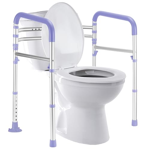 Lianjindun Toilet Safety Rails, 350 lbs, Adjustable Height & Width | Fits Most Toilets, Foldable Design, 350 Lbs Capacity, Aluminum Toilet Frame, Toilet Handles for Seniors, Disabled, Handicap - color: Purple