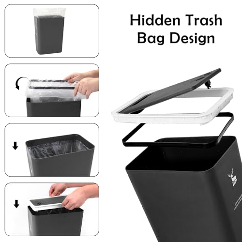 XPIY Trash Can with Lid, 2 Pack 4 Gallons/15 Liters Garbage Can with Press Top, Small Trash Can Dog Proof, Plastic Trash Bin, Waste Basket for Bathroom|Kitchen|Bedroom|Office (2, Black) - color: Black