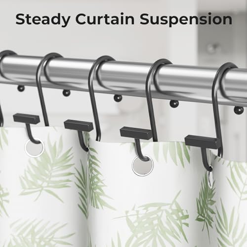 Bathway Shower Curtain Hooks, Black Shower Curtain Rings Rust Proof, 12PCS Shower Hooks for Shower Curtain, T-Bar Design Convenient Elegant Shower Curtain Hangers for Bathroom Kitchen Wardrobe - color: Black