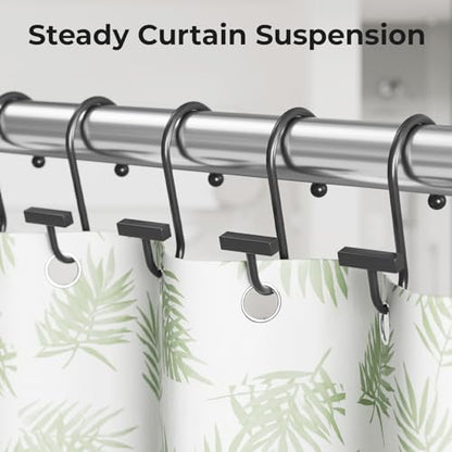 Bathway Shower Curtain Hooks, Black Shower Curtain Rings Rust Proof, 12PCS Shower Hooks for Shower Curtain, T-Bar Design Convenient Elegant Shower Curtain Hangers for Bathroom Kitchen Wardrobe - color: Black