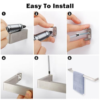 Livabber Square Bath Towel Bar, 304 Stainless Steel Towel Rack, Heavy Duty Towel Holder Wall Mounted for Bathroom Accessories, Kitchen, Brushed Nickel (16 Inch) - size: 16 Inch