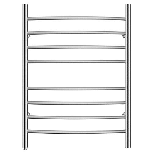 8-Bar Towel Warmer, Heated Towel Rack, Plug-in, Brushed | 304 Stainless Steel Curved 8-Bar Wall-Mounted Towel Warmer With Plug-In Installation Only For Bathrooms - color: Brushed