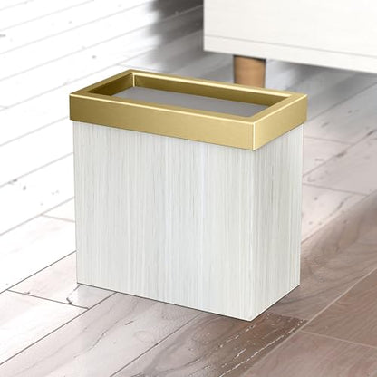 Gatco Modern Rectangle Wastebasket, White Oak/Brushed Brass Lid - Stainless Steel Trash Can with Removable Lid, Leakproof, 3 Gallon Capacity for Bathroom, Bedroom, Kitchen, or Office - color: White Oak / Brushed Brass Lid