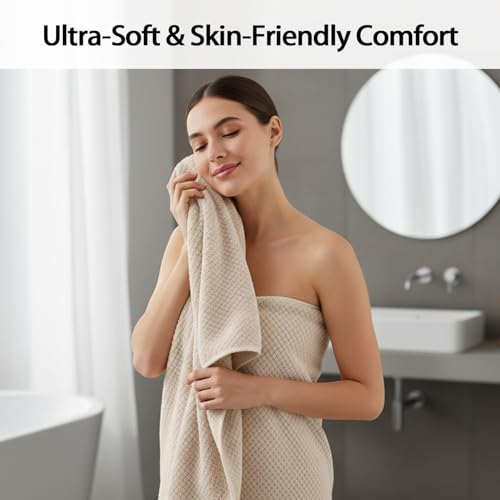 8 Piece Bath Towel Set,Extra Large Bath Sheets 35"x70"-Beige | Super Soft Microfiber, Lint Free & Quick Dry Towels for Bathroom,Gym,Hotel–2 Bath,2 Hair,2 Hand,2 Washcloths - color: Beige, size: 8Piece Towel Set