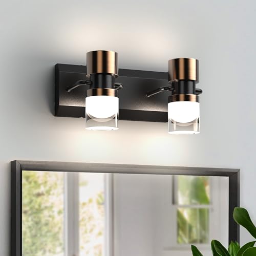 LED Bathroom Vanity Light Fixtures, 2 Light Black and Gold Wall Sconces Lighting, Modern Bathroom Light Fixtures, Led Wall Lamp for Mirror Living Room Bedroom Dressing Table Bar