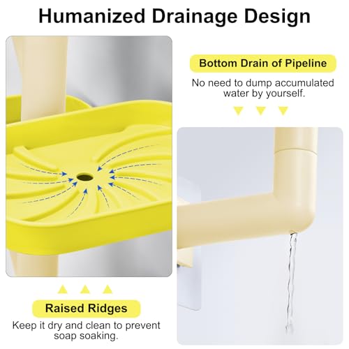 Soap Holder Four Layer Wall Mounted NO-Drilling Rotatable Self-draining Removable Soap Dish for Shower Bathroom Tray,Self Draining Sponge Holder,Razor Holder (Yellow/Ecru) - color: Yellow/Ecru
