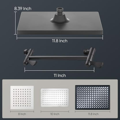 Cobbe Rainfall Shower Head for Bathroom, 11.8 Inch Large Rectangular with Adjustable Stainless Steel 11 Inch Extension Arm - Premium Quality Luxury Experience, 1-Min No Tools Installation, Black - color: Black