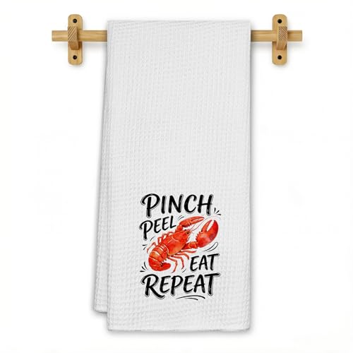 Red Lobster Beach Kitchen Towels, Coastal Southern Crawfish Dish Tea Towels for Kitchen Decor, Summer Beach Lobster Decorative Hand Towel for Bathroom, Seafood Boil Party Supplies, 16x24 Inch - color: Red Crawfish-01