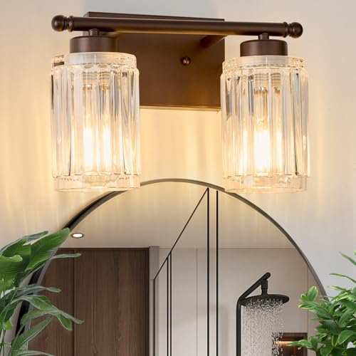 2 Light Bathroom Light Fixtures Modern ORB 12 Inch Vanity Lights for Bathroom Lighting Fixtures Over Mirror with Thickened Glass Shade for Cabinet Mirror Bedroom Hallway - color: ORB, size: 2 Lights
