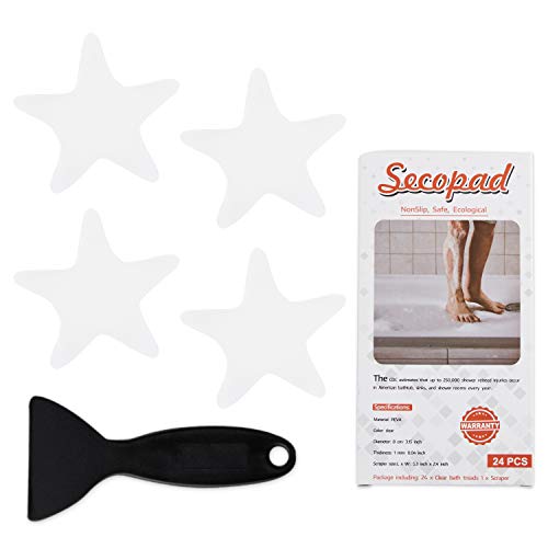 Secopad Anti Slip Shower Stickers 24 PCS Safety Bathtub Strips Adhesive Decals with Premium Scraper(Clear Star) - color: Clear