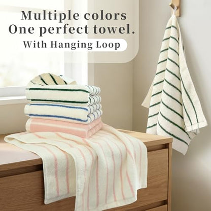 VOOVA & MOVAS Hand Towels with Loop, 100% Cotton, 13x29 in,Pink Striped | 2 Pack, Perfect for Modern Home Bathroom & Kitchen, 420GSM Medium Weight, Ultra Absorbent - color: Pink