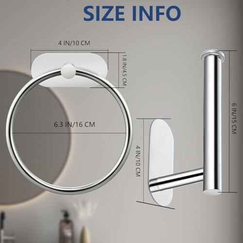 Self Adhesive Towel Ring and Toilet Paper Holder, No Drilling Stainless Steel Bathroom Hardware Set, Sturdy Bathroom Accessories for Home or Kitchen, Wall Mounted (Chrome) - color: Chrome