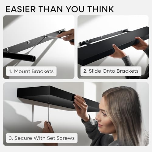 Black Floating Shelf 20 inch, High End Solid Real Wood 20inch Bathroom Floating Shelves for Wall Mounted, Black Wooden 20in Floating Shelves, Heavy Duty Bracket, 20 X 6.5 X 1.75 in, Set of 2 - color: Modern Black - Rich Neutral Satin, size: 20 inch
