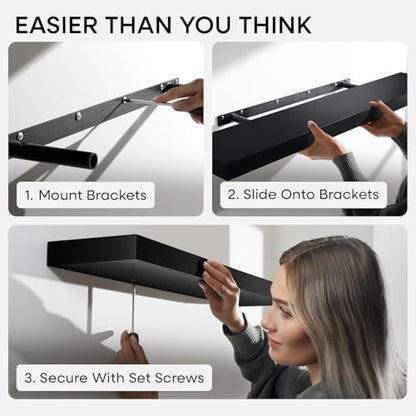 Black Floating Shelf 20 inch, High End Solid Real Wood 20inch Bathroom Floating Shelves for Wall Mounted, Black Wooden 20in Floating Shelves, Heavy Duty Bracket, 20 X 6.5 X 1.75 in, Set of 2 - color: Modern Black - Rich Neutral Satin, size: 20 inch