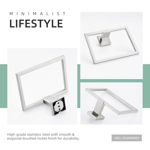 Angle Simple Bathroom Towel Holder, Square Towel Ring 7.09", Brushed Nickel | Solid SUS304 Stainless Steel, Use in Bathroom Kitchen Laundry, Secure Screws Wall Mount, Mounting Hardware Included - color: Brushed Nickel
