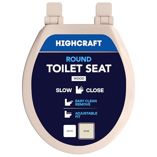 HIGHCRAFT Premium Round Toilet Seat with Slow-Close Design, Adjustable Hinges & Quick Removal Mechanism - Molded Wood Toilet Seat - Fits Standard Round Toilets - Toilet Seat in Bone/Beige - color: Bone, size: Round