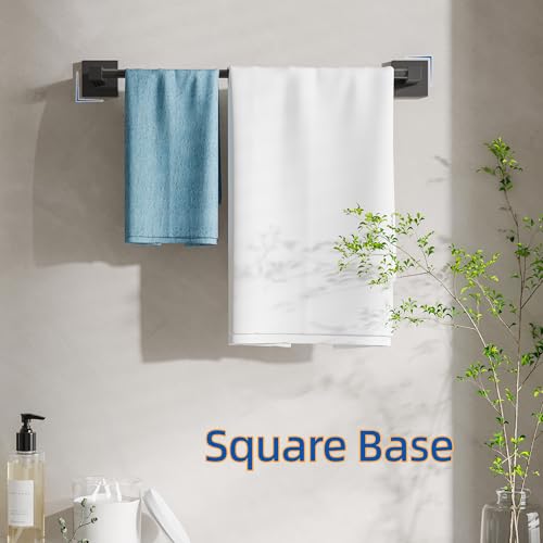 RUACQ Towel Bar 18" Towel Racks for Bathroom Wall Mounted, Matte Black | One-Piece Bath Towel Holder, Total Length 20 Inch Single Towel Rod, 304 Stainless Steel Rustproof, Square Base, Heavy Duty - color: Matte Black, size: 18 inch(Center to Center) Singl
