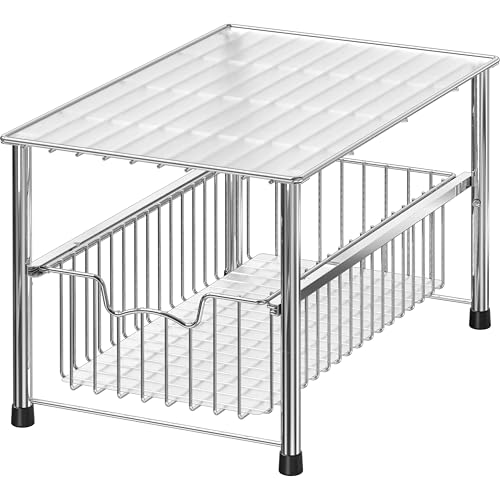Simple Houseware Chrome Metal Stackable Storage Rack, 16.75 in L x 10.8 in W x 10.25 in H | Free Standing Organizer Drawer, Kitchen/Pantry/Cabinet/Counter - color: Chrome