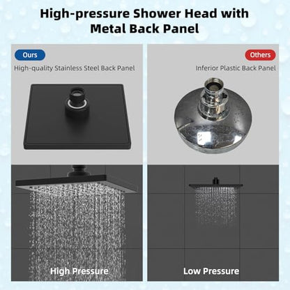 Hibbent cUPC Certified Thickness Metal 6'' Rain Shower Head, Matte Black | High Pressure Shower Head, Bathroom Waterfall Shower Heads, High Flow Fixed Showerheads with Adjustable Brass Ball Joint - color: Matte Black, style: Square 6''