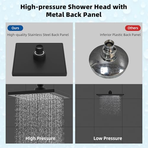 Hibbent cUPC Certified Thickness Metal 6'' Rain Shower Head, Matte Black | High Pressure Shower Head, Bathroom Waterfall Shower Heads, High Flow Fixed Showerheads with Adjustable Brass Ball Joint - color: Matte Black, style: Square 6''
