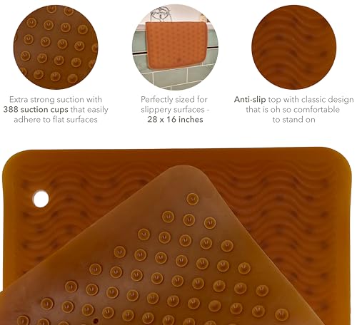 HEVEA Natural Rubber Big Bath Mat - Upcycled, Danish Design - Non Slip Bathtub Mat, 299 Suction Cups - Safe and Friendly Shower Mat for All Ages (Natural) - color: Natural, size: 29.5" x 13.4" (Rectangular)
