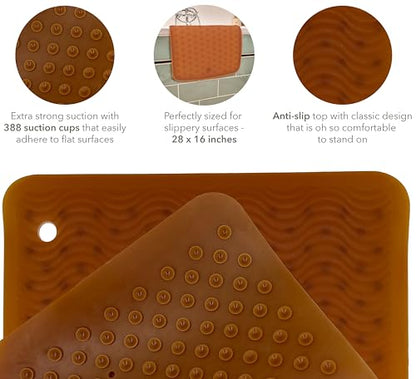 HEVEA Natural Rubber Big Bath Mat - Upcycled, Danish Design - Non Slip Bathtub Mat, 299 Suction Cups - Safe and Friendly Shower Mat for All Ages (Natural) - color: Natural, size: 29.5" x 13.4" (Rectangular)