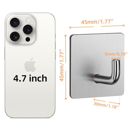 Heavy Duty Adhesive Towel Hooks – 304 Stainless Steel Waterproof Wall Hooks, No Drill, Rustproof Stick-On Hangers for Bathroom & Kitchen – 4 Pack