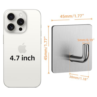 Heavy Duty Adhesive Towel Hooks – 304 Stainless Steel Waterproof Wall Hooks, No Drill, Rustproof Stick-On Hangers for Bathroom & Kitchen – 4 Pack