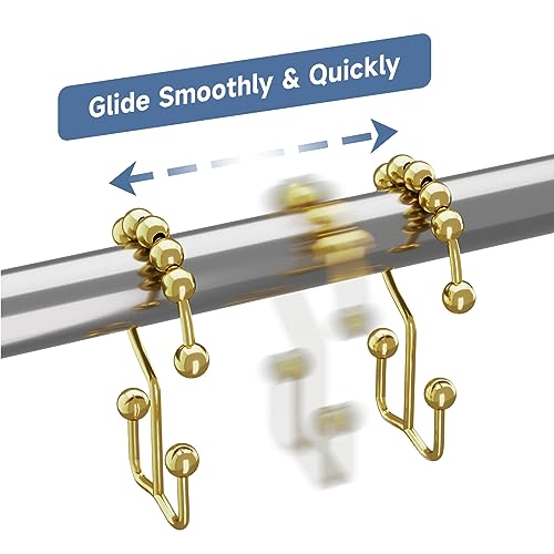 Titanker Gold Shower Curtain Hooks Rings, Rust-Resistant Metal Double Glide Shower Hooks Rings for Bathroom Shower Curtains Rods, Set of 12 Hooks - Light Gold - color: Light Gold, style: Modern