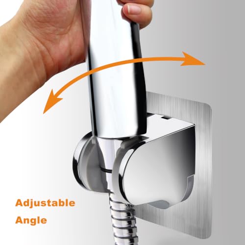HO2ME Wall Mount Shower Bracket, No Drilling, 2-Pack, Chrome | Self-Adhesive, Wide-Angle Swivel, Fits Any Shower Space, for Handheld Shower Head, Waterproof, Just Peel-and-Stick