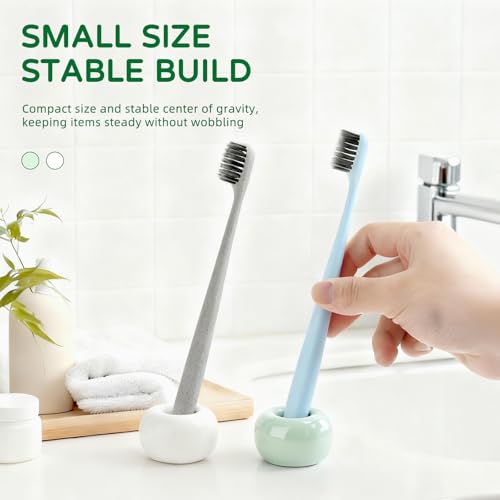 2Pcs Ceramic Toothbrush Holders for Bathrooms Countertop Toothbrush Holder Single Mini Toothbrush Holder Pen Holder Razor Holder Bathroom Tooth Brush Holder Toothbrush Stand - color: Green