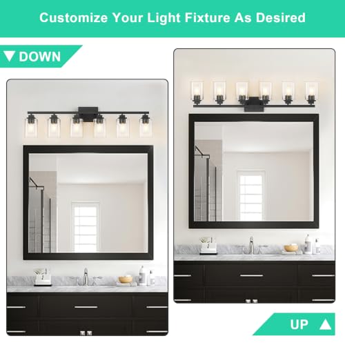 Matte Black Bathroom Vanity Light, 6-Light Modern Vanity Lighting Fixtures Over Mirror with Clear Glass Shade,Square Design,Wall Sconces for Living Room Cabinet Bedroom,E26 Socket - size: 6-Light